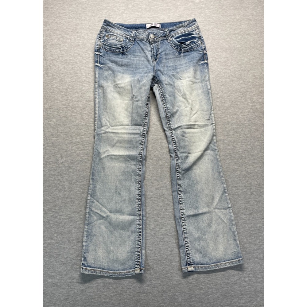 No Boundaries Jeans Womens 15 Blue Denim Ramie Embroidered Low Rise Bootcut Leg